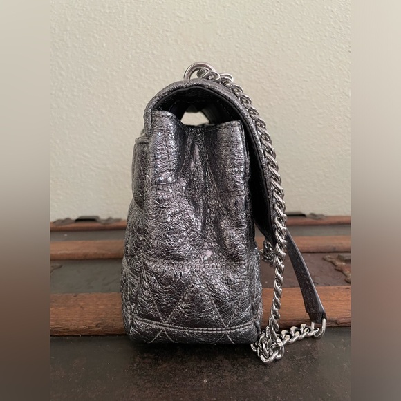 Michael Kors quilted metallic silver Sloan handbag purse silver chain ELNC~ - Picture 5 of 16